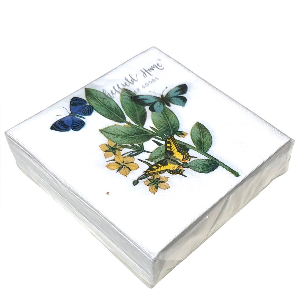 Sheffield Home Butterfly Botanical Cocktail Beverage Paper Napkins, 40 ct